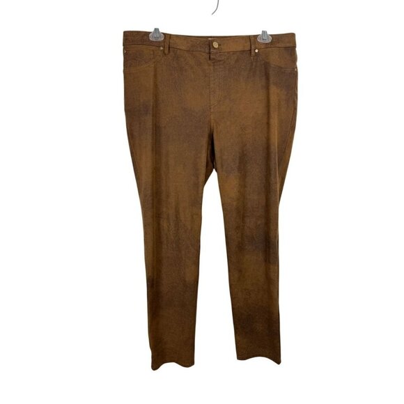 Chico's Faux Suede Pants Brown Tan Stretch Chicos 3 (US 16/XL) Casual Camel EUC - Picture 1 of 13